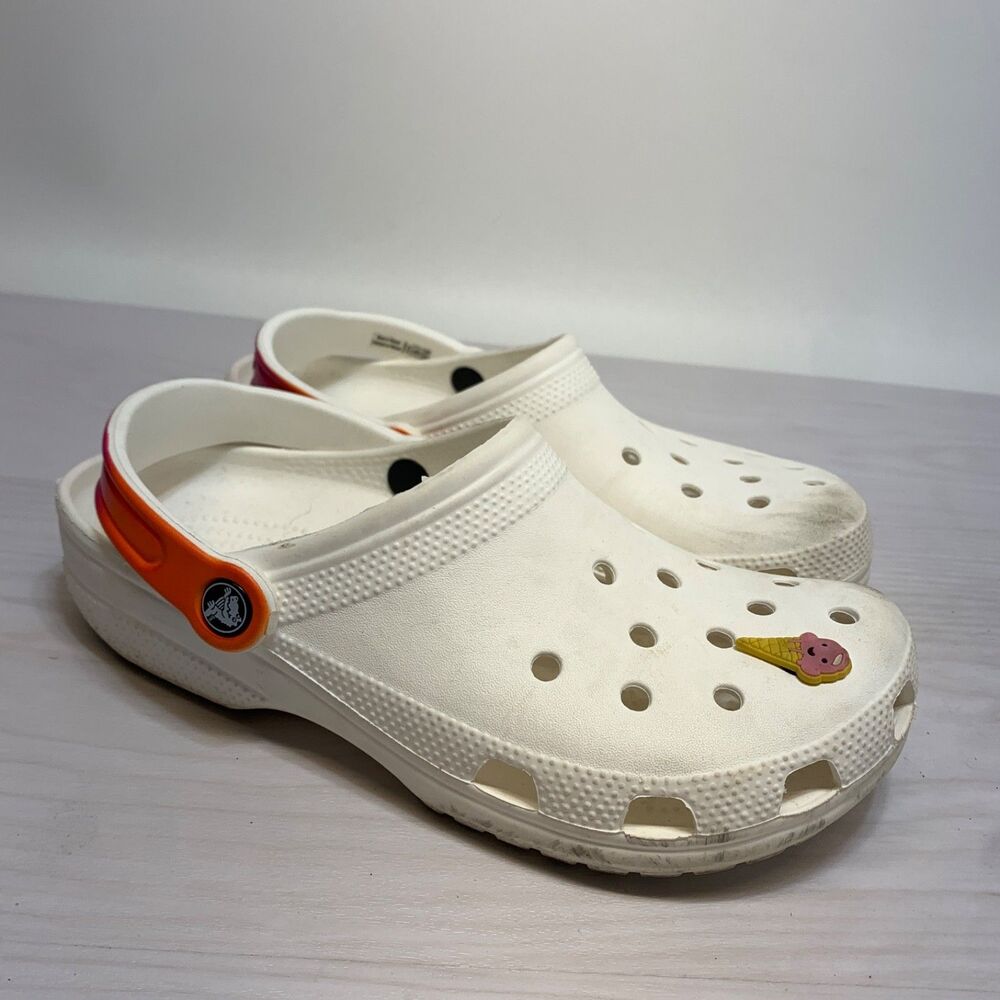 Crocs Classic Clogs Women's 9 White Multi-color Straps Orange Ombre Sandals